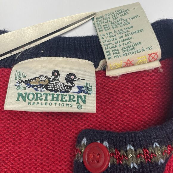 Northern Reflections Cardigan Sweater Red Christmas Trees Snowflake Women's Sz M - Picture 4 of 10